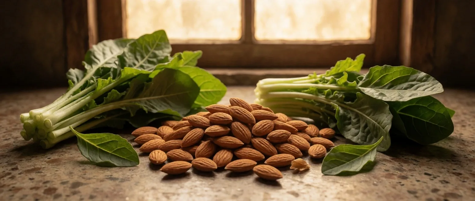 Magnesium-rich vegetables and seeds across terrazzo