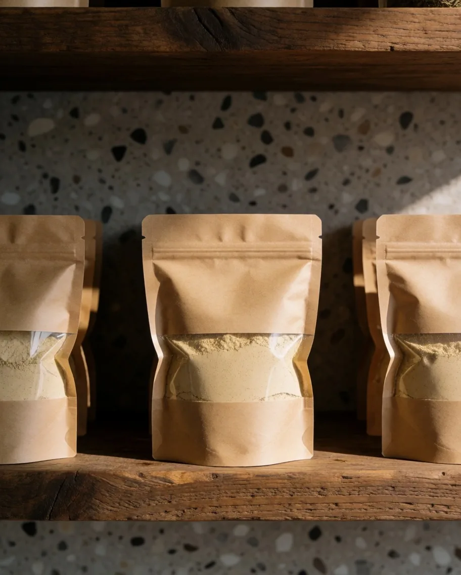 Ashwagandha powder in kraft paper