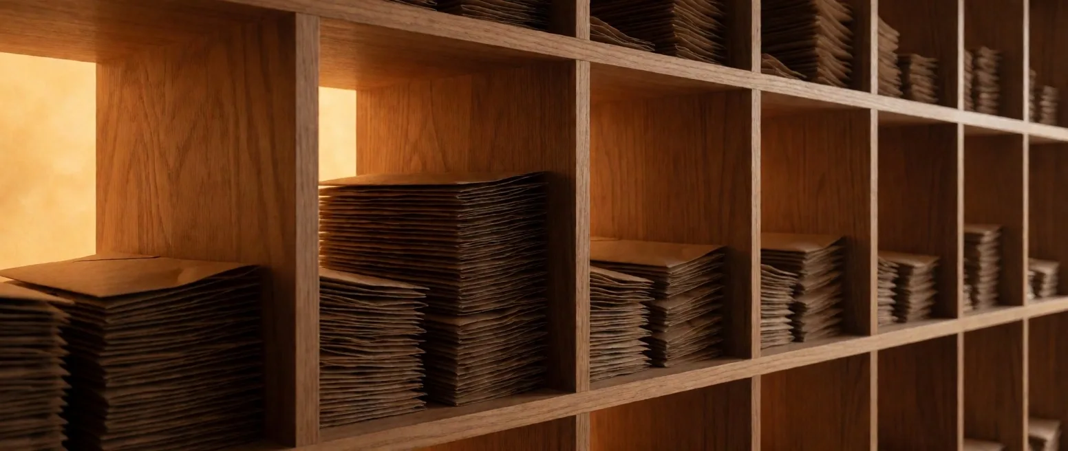 Bandung atelier drying shelves with amber glass bottles at warm light